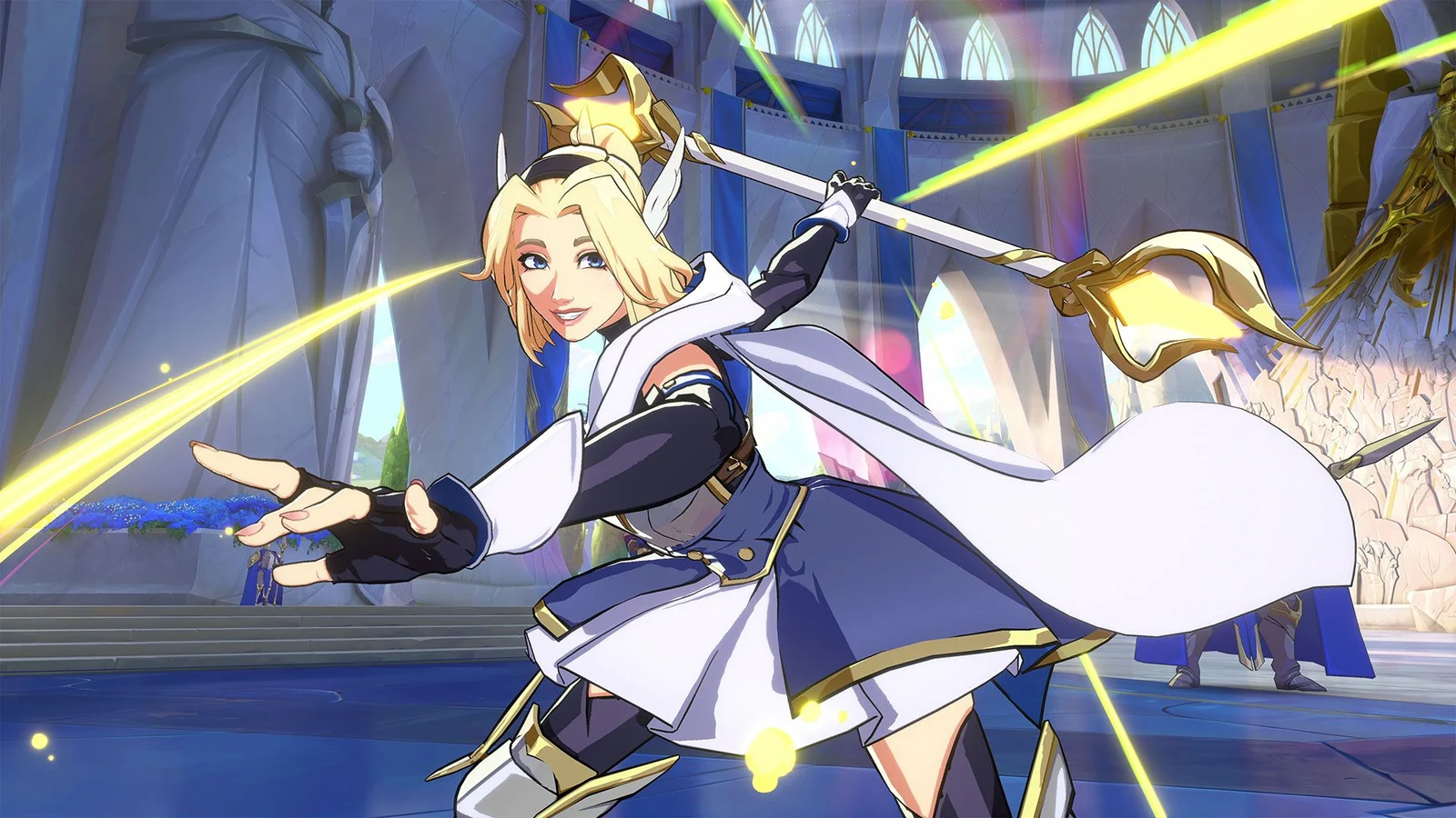 Official 2XKO gameplay screenshot of Lux, the Lady of Luminosity, casting a light spell mid-combat.