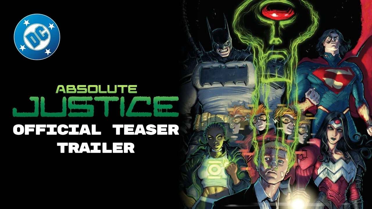 DC’s Absolute Justice teaser artwork with Batman, Superman, Wonder Woman, the Flash, Green Lantern and Martian Manhunter.
