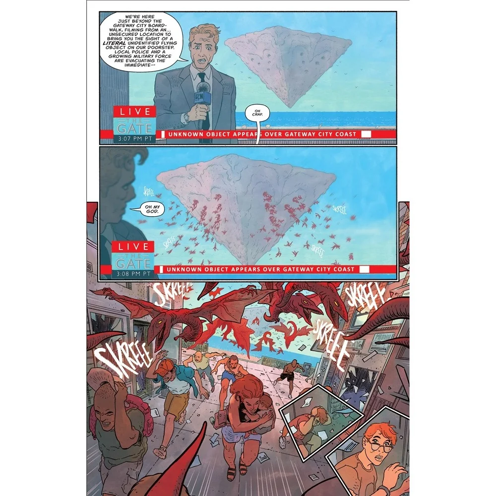 A supernatural pyramid above Gateway City releasing winged creatures