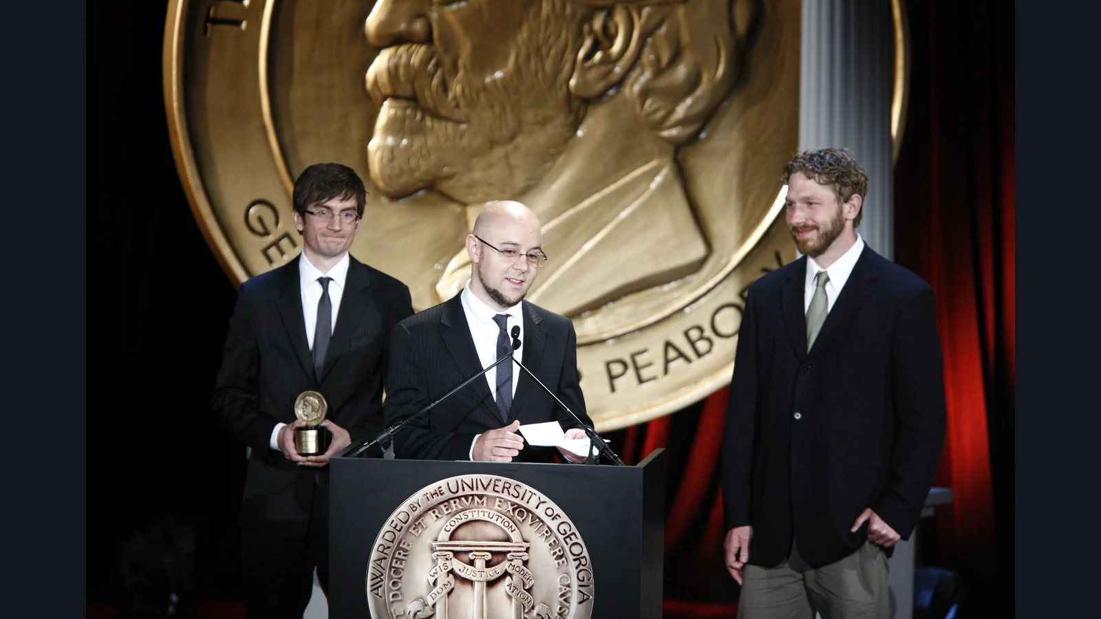 Avatar co-creators and original-series writer at a Peabody Awards ceremony.