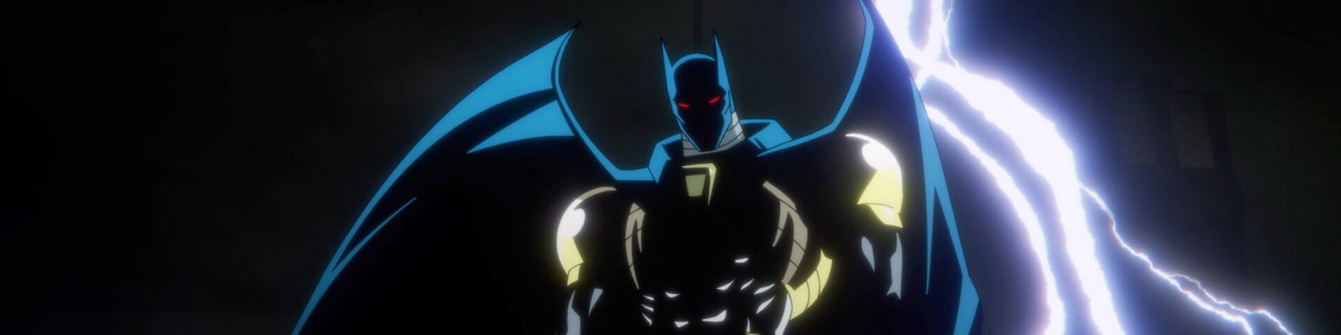 Jean-Paul Valley as Azrael, wearing the armored Az-Bats suit, silhouetted against lightning in Batman: Knightfall Part 2: Knightquest.