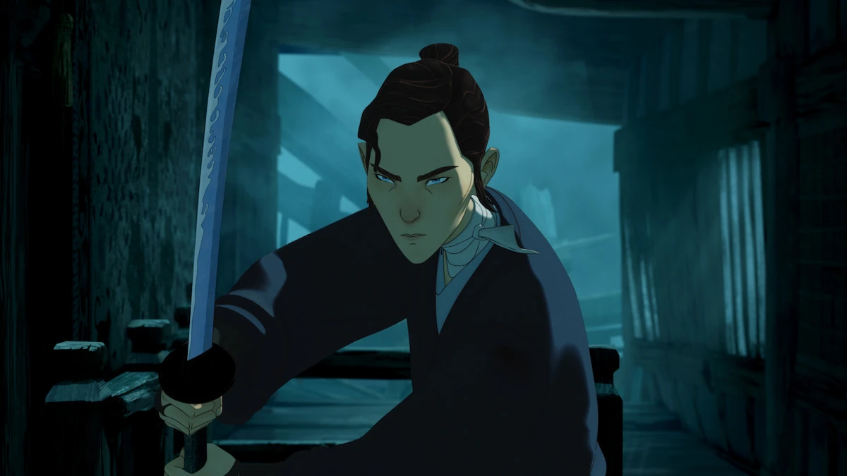 Mizu holds her sword in an official still from Blue Eye Samurai Season 2.