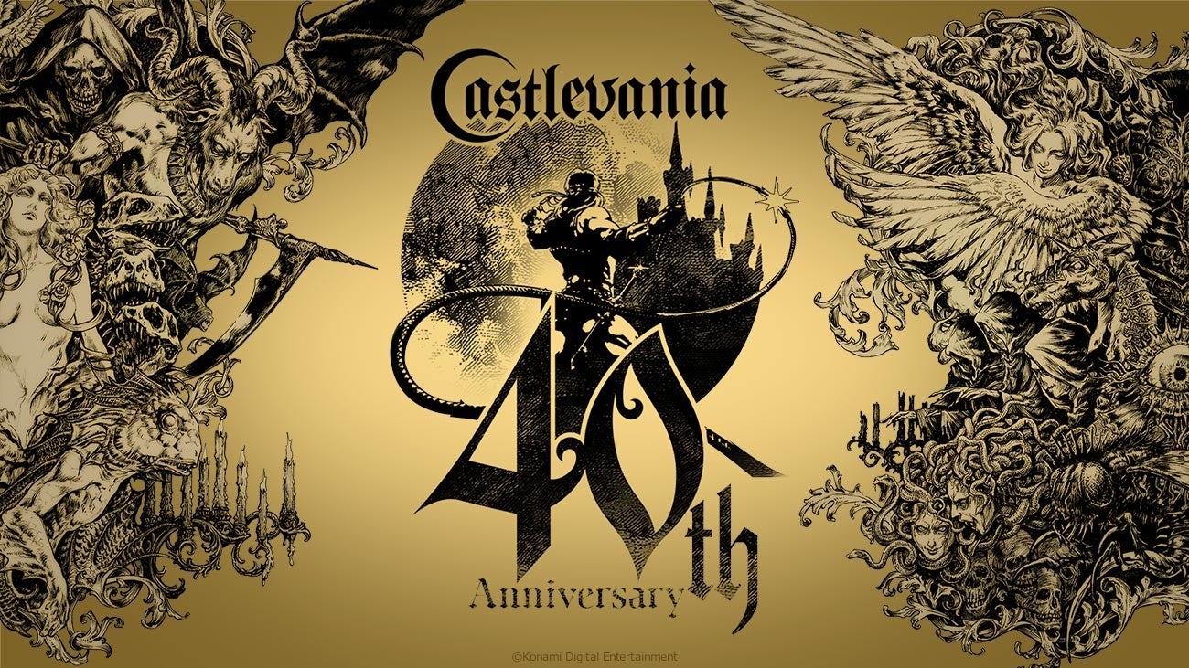 Konami's official gold-and-black Castlevania 40th anniversary artwork.