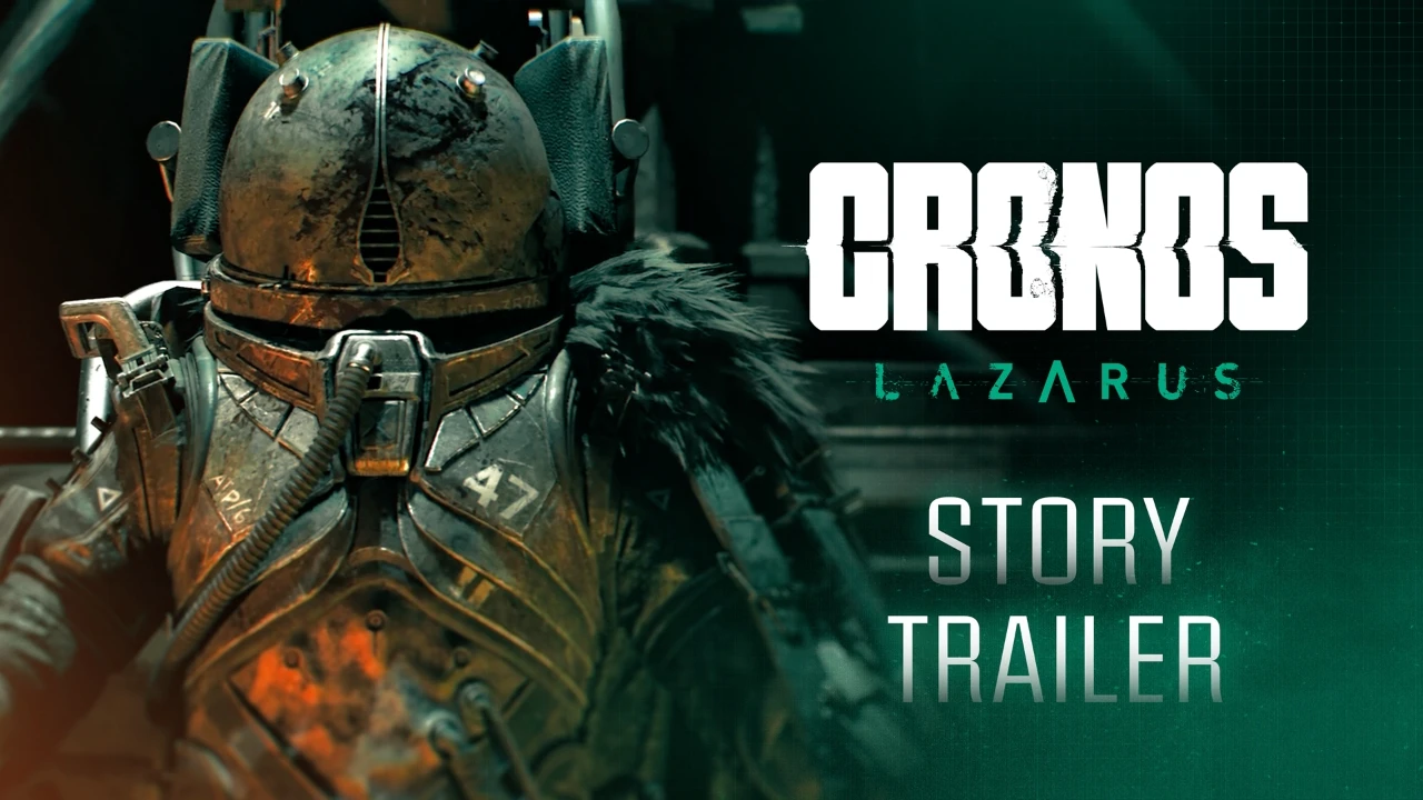 An armoured figure appears beside the Cronos: Lazarus logo in official story-trailer artwork.