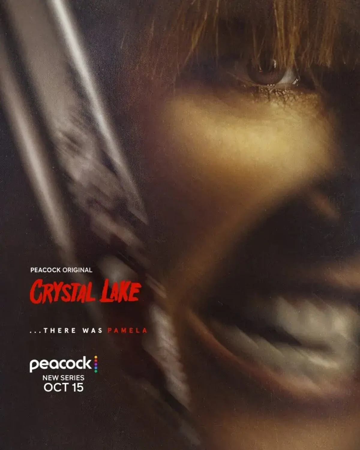 Official character poster for Peacock and A24's Crystal Lake, showing Linda Cardellini as Pamela Voorhees.