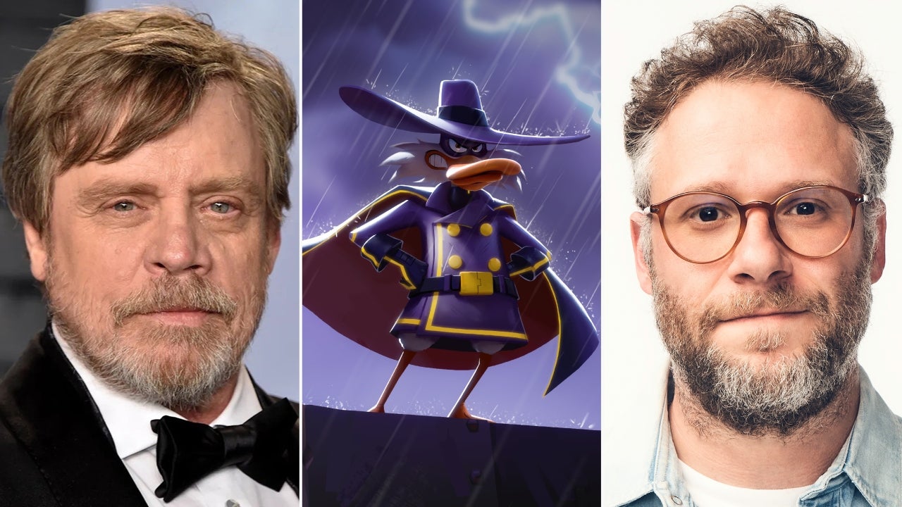 Mark Hamill, the new animated Darkwing Duck design and Seth Rogen in Disney's first-look cast image