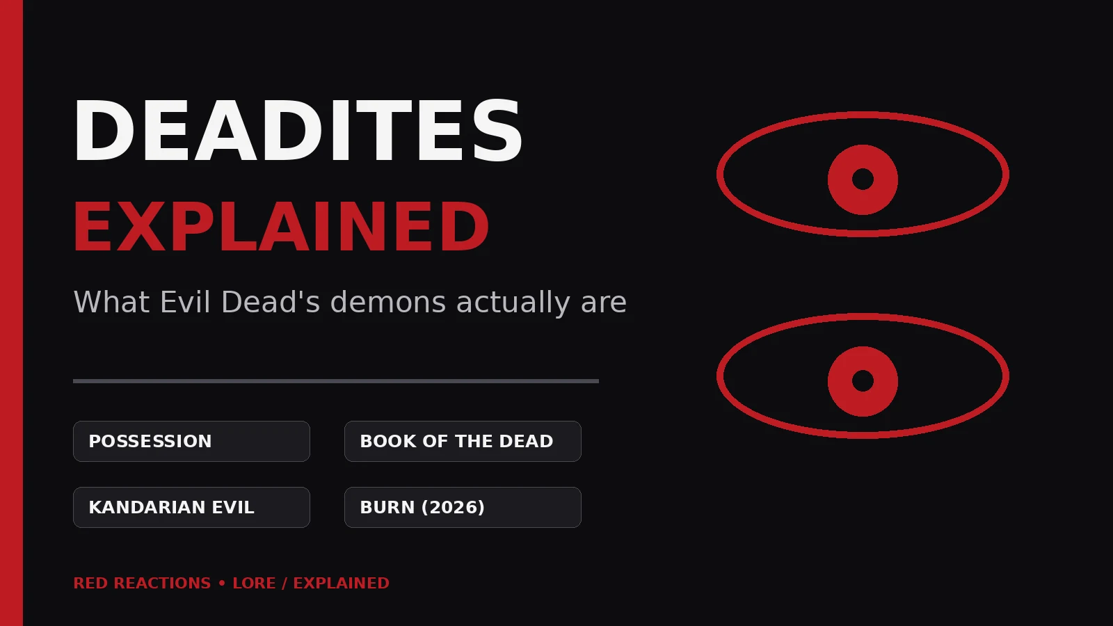 Red Reactions editorial graphic explaining Deadites in the Evil Dead franchise