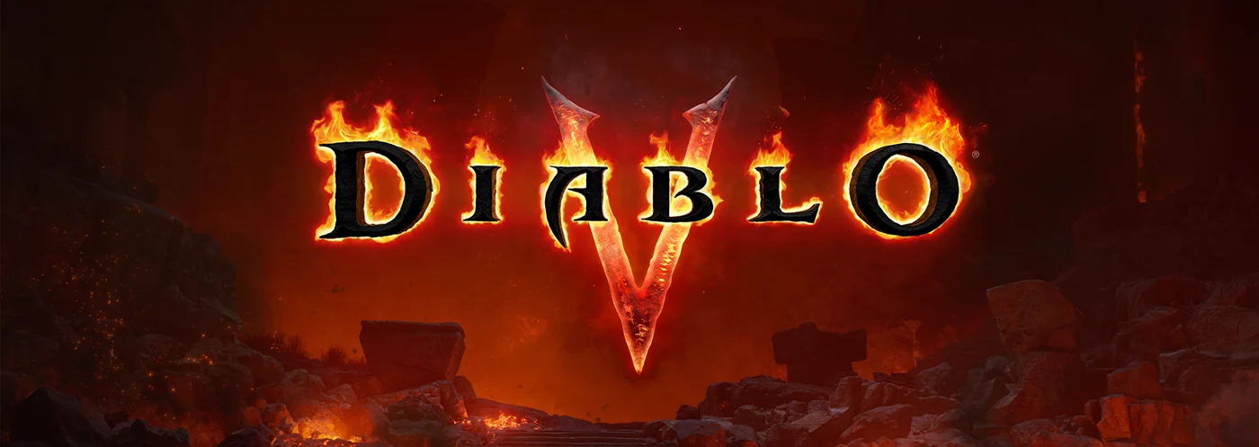 Official burning Diablo V logo key art revealed at BlizzCon 2026.