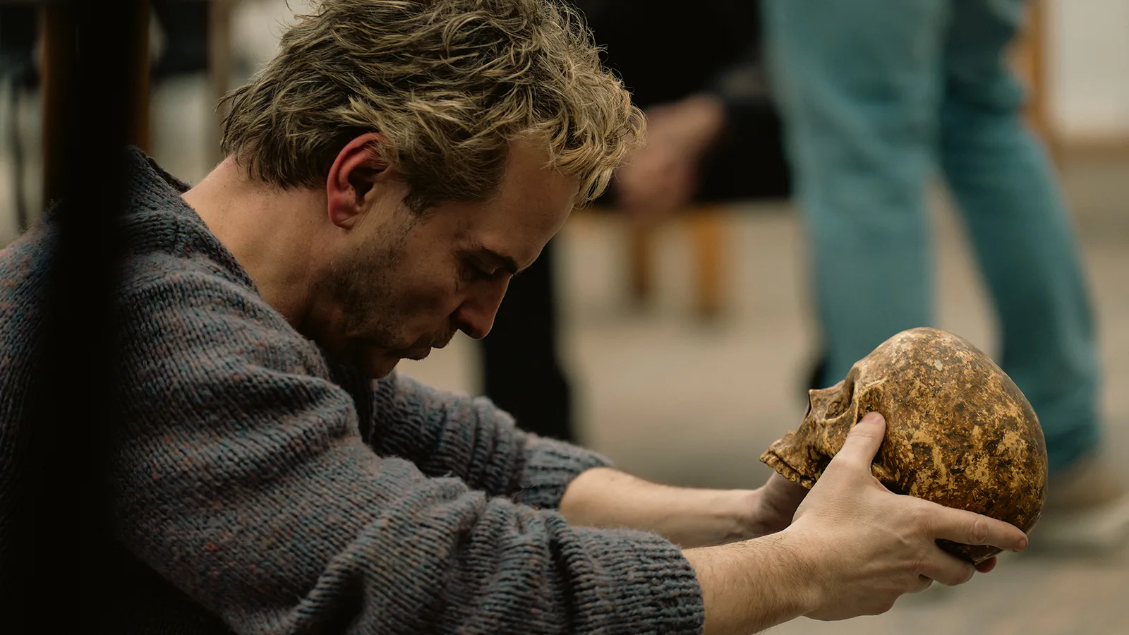 Andrew Scott holds a skull in an official still from Elsinore.