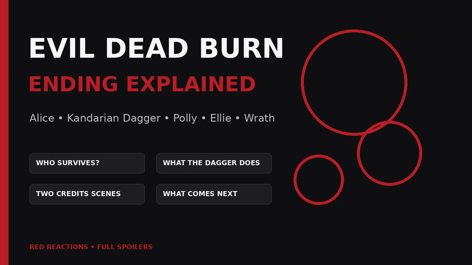Red Reactions spoiler guide graphic for the ending of Evil Dead Burn