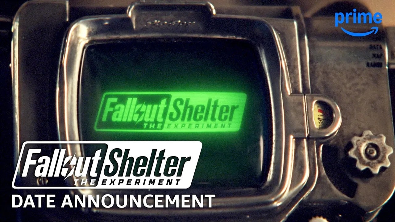 A Pip-Boy display carries the Fallout Shelter: The Experiment title in Prime Video’s official date-announcement thumbnail.