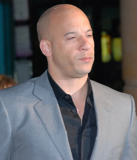 Vin Diesel in a gray jacket at the Fast & Furious premiere in London's Leicester Square in March 2009.
