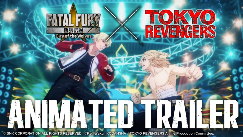 Mikey and Draken face each other beneath Fatal Fury and Tokyo Revengers logos in SNK’s official animated crossover trailer artwork.