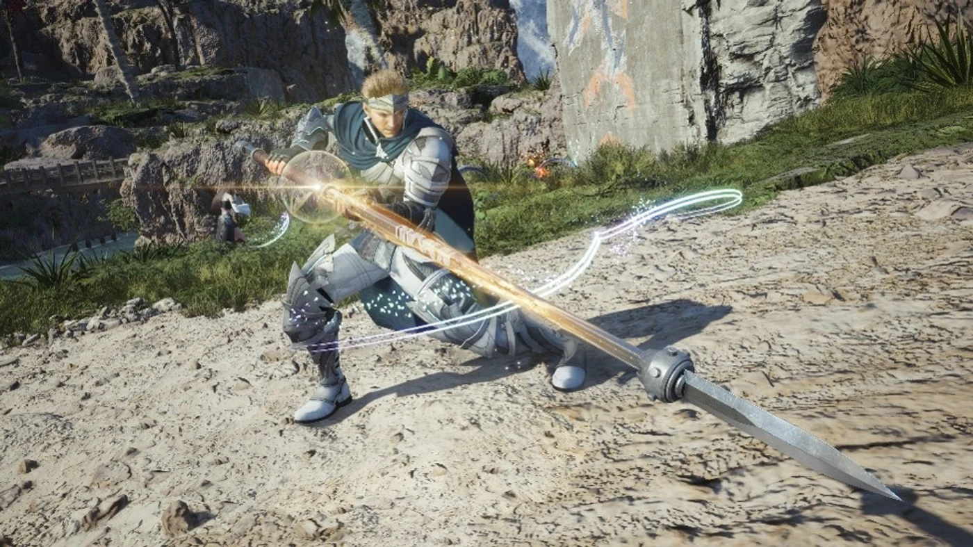 A character using one of Final Fantasy VII Revelation's FITS combat roles in melee combat during the gameplay deep dive.