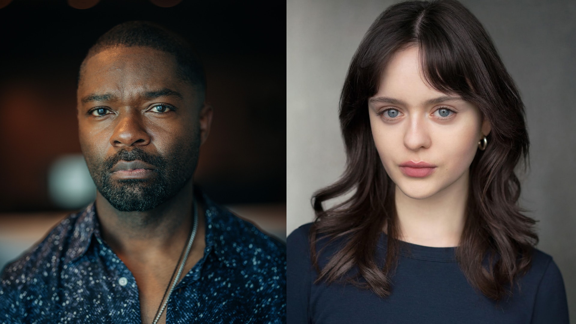 Sky's announcement portraits show David Oyelowo on the left and Viola Prettejohn on the right.