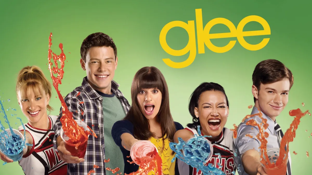 Promotional image of the original Glee ensemble from the show's Disney+ listing; this is not a reboot cast image.