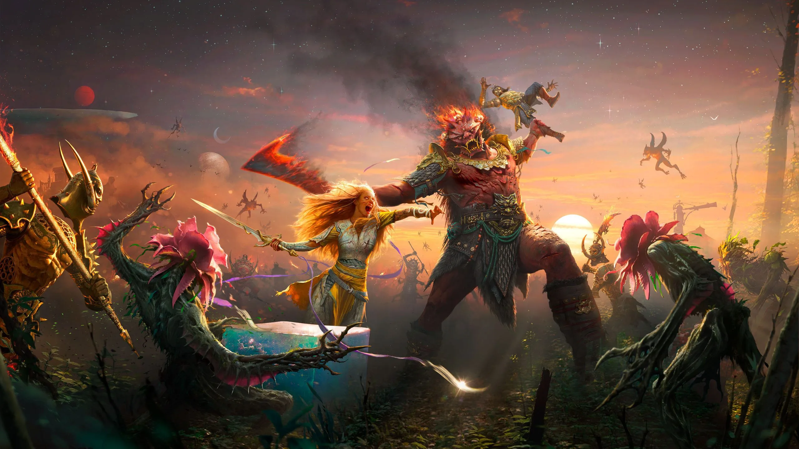 Faye attacks an enemy with her sword in official God of War Laufey artwork.