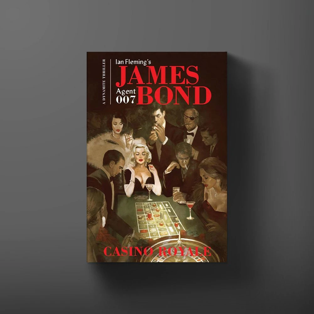 Fay Dalton's Casino Royale graphic-novel cover shows James Bond above a casino table, with the full James Bond and Casino Royale titles visible on the book.