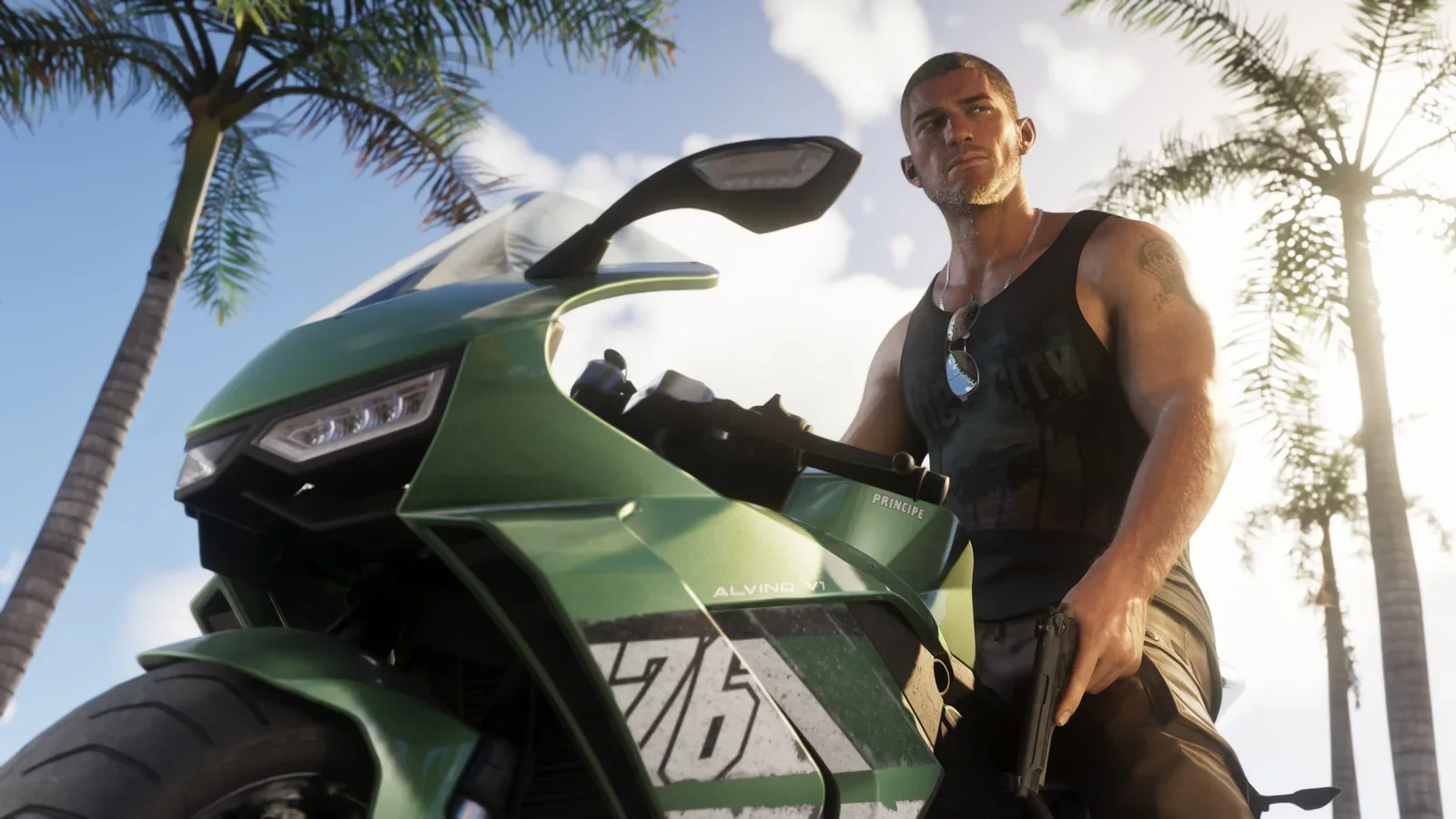 Jason Duval with a motorcycle in Grand Theft Auto VI