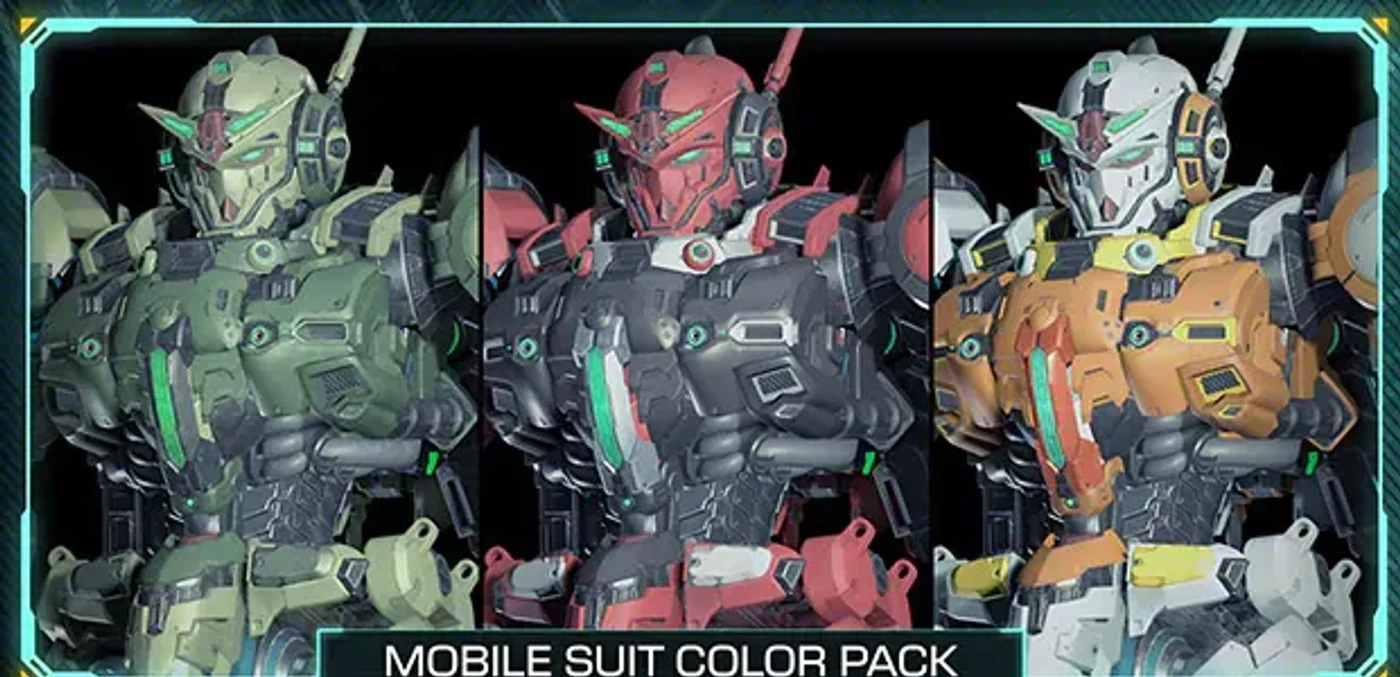 Three different color variants of the Gundam Helix Mobile Suit from Gundam Rogue Orbit's Mobile Suit Color Pack.