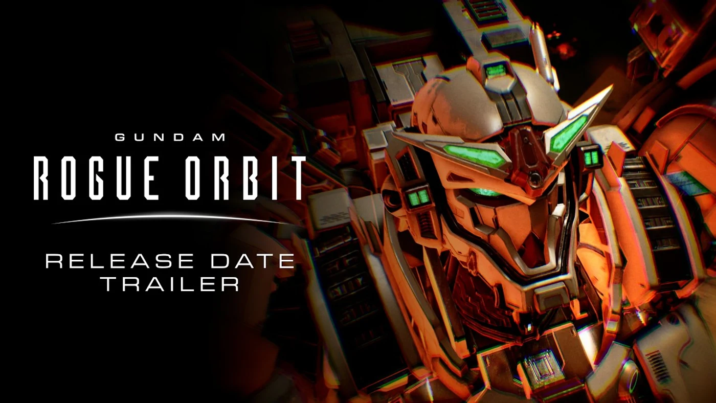 Close-up shot of the Gundam Helix's head from the official Gundam Rogue Orbit release date trailer.