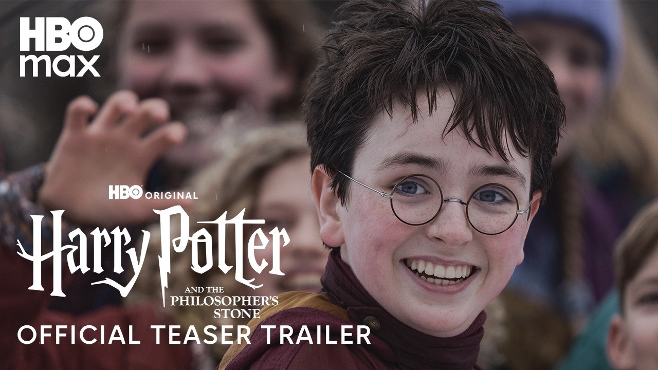 Official HBO Max teaser trailer title card for Harry Potter and the Philosopher's Stone, showing Dominic McLaughlin as Harry Potter.