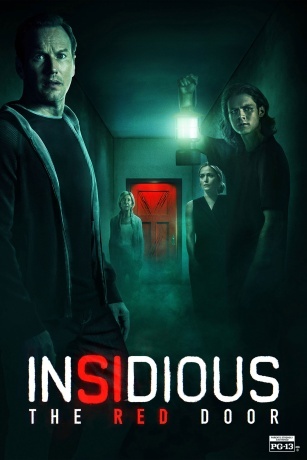 Official poster for Insidious: The Red Door featuring Josh and Dalton Lambert around the glowing red door