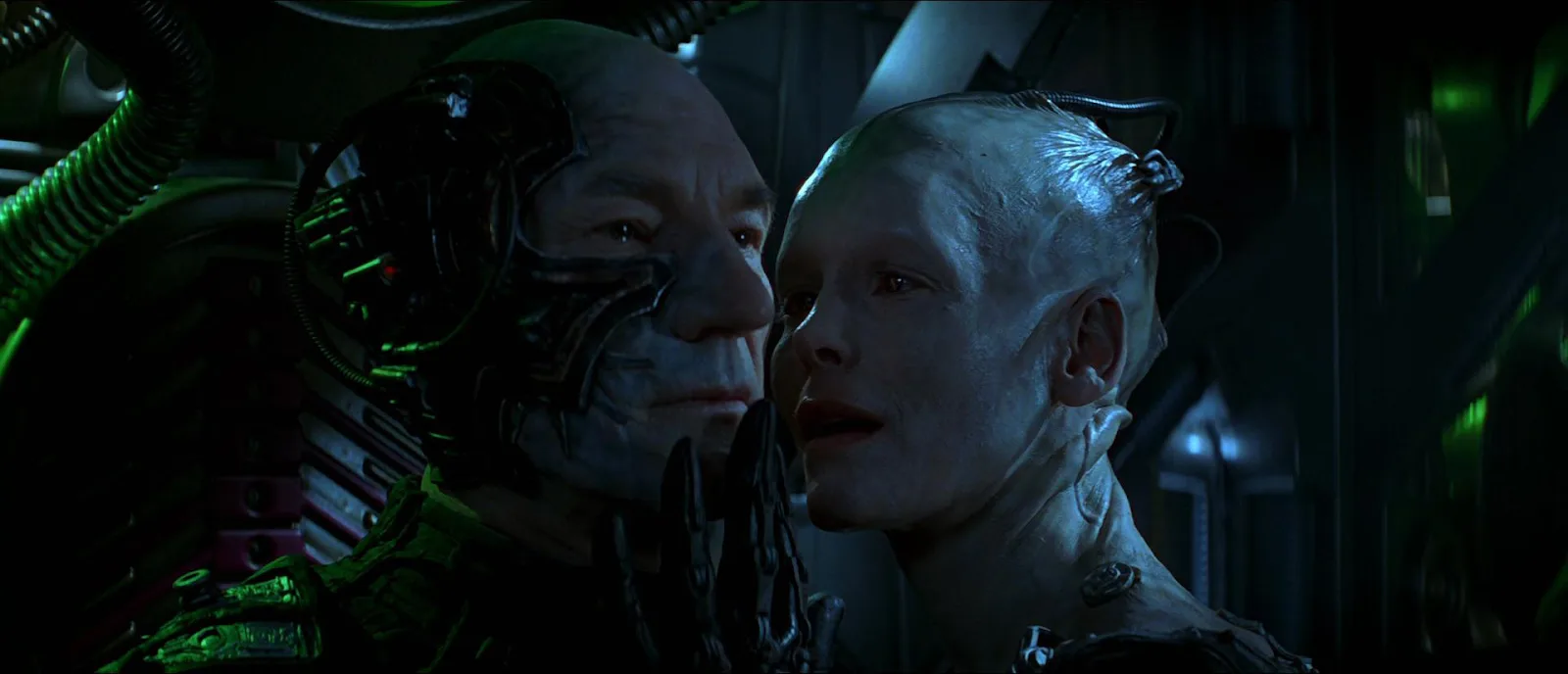 Picard face to face with the Borg Queen in a still from Star Trek: First Contact.
