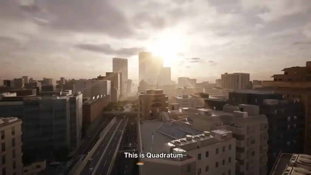 A realistic city skyline in Quadratum from the Kingdom Hearts IV announcement footage