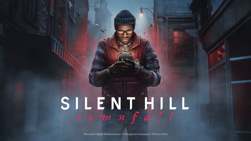 Official key art for Silent Hill: Townfall showing the protagonist walking through a foggy street.