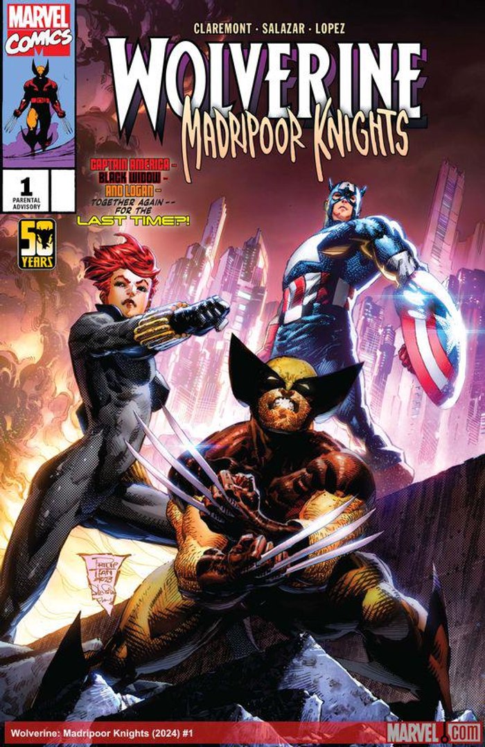 Cover of Wolverine: Madripoor Knights (2024) #1, featuring Wolverine, Captain America and Black Widow.
