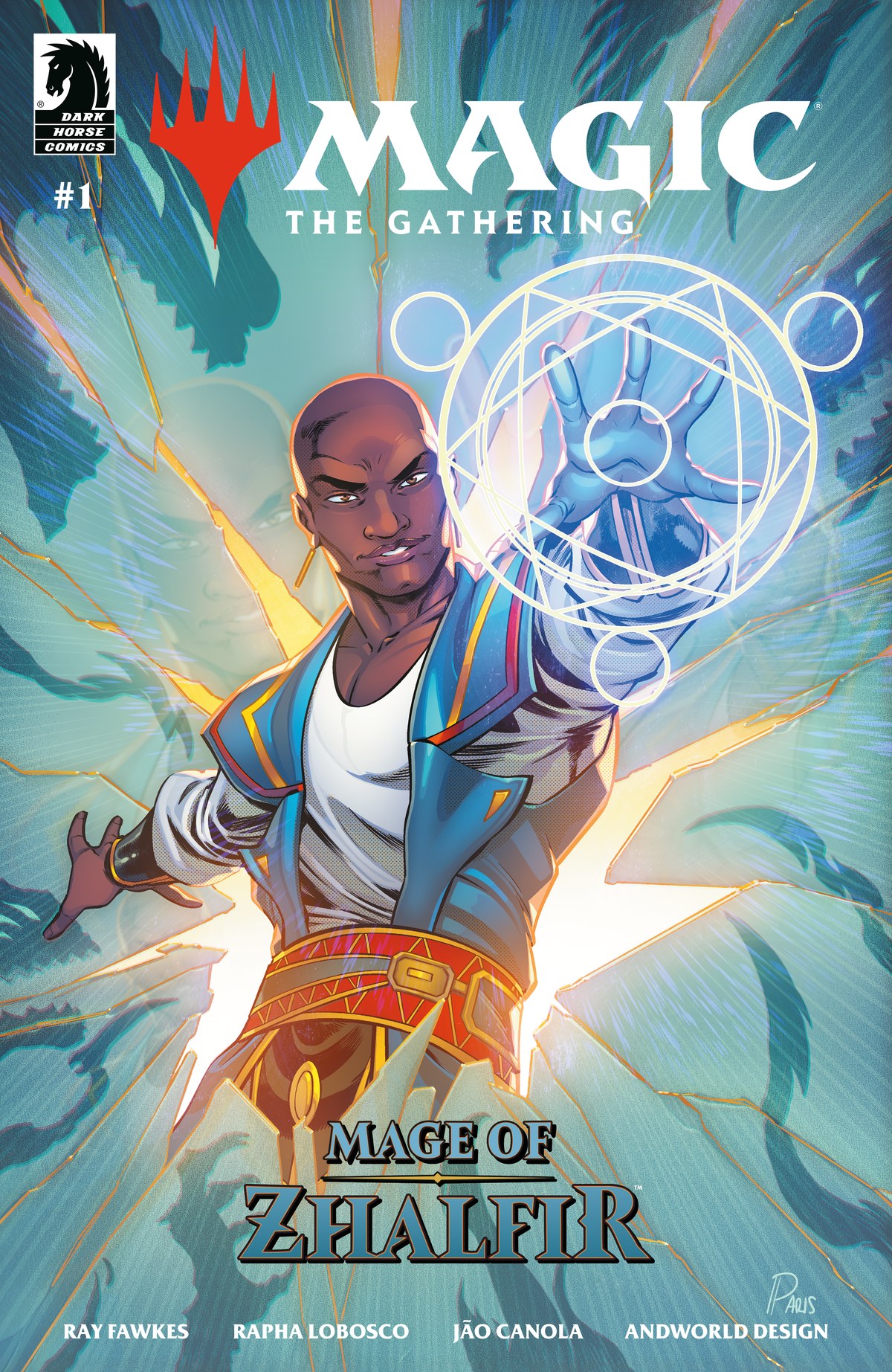 Paris Alleyne's main cover for Magic: The Gathering: Mage of Zhalfir issue 1, showing young Teferi casting a spell.