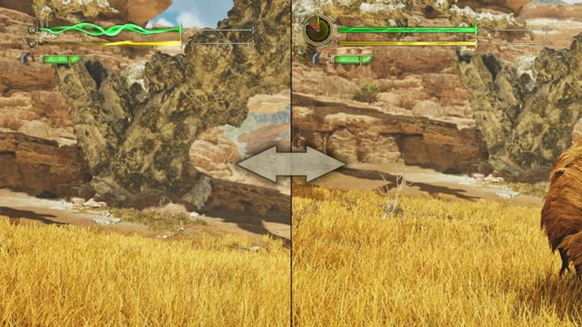 Side-by-side comparison of the new monster hide toughness display in Monster Hunter Wilds: Ascendance.