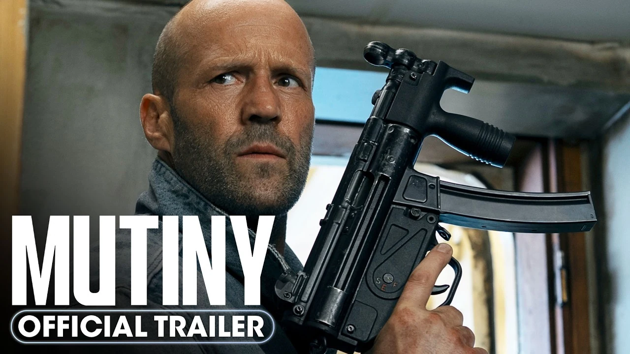 Jason Statham as Cole Reed holding a weapon in official promotional artwork for Mutiny.