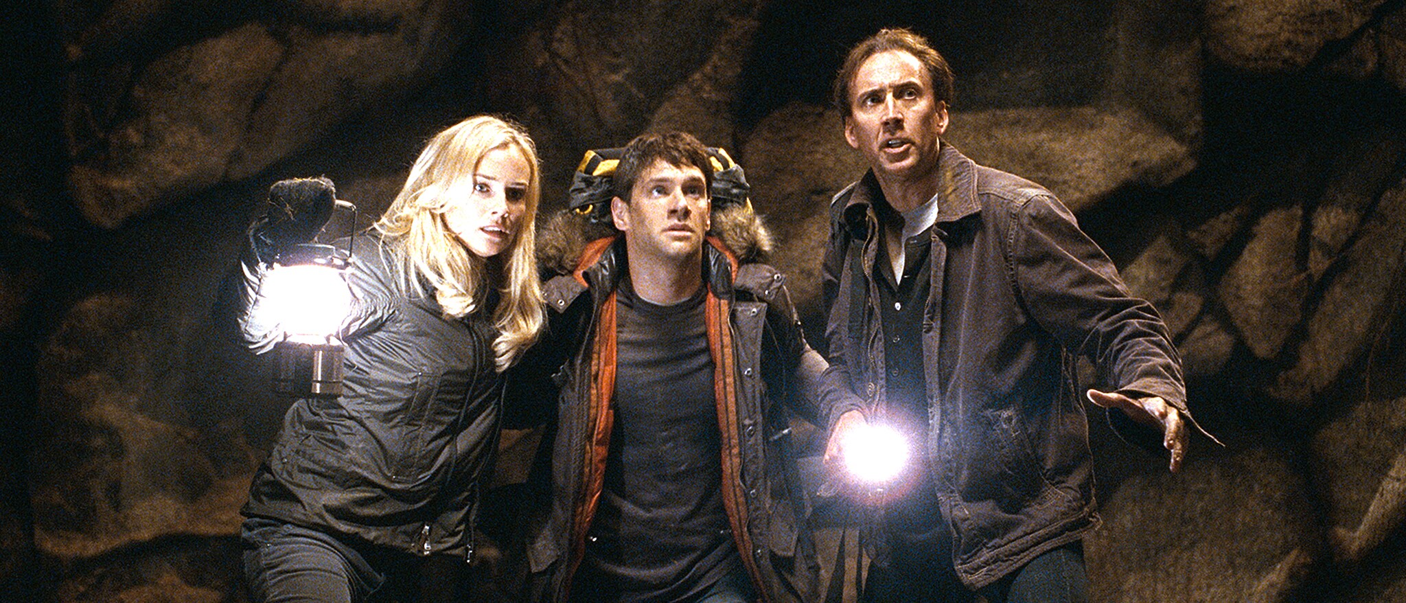 Diane Kruger as Abigail Chase, Justin Bartha as Riley Poole and Nicolas Cage as Ben Gates in National Treasure: Book of Secrets.