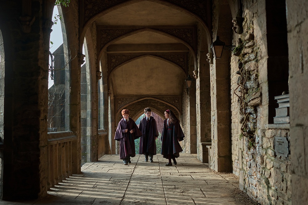 Alastair Stout as Ron Weasley, Dominic McLaughlin as Harry Potter and Arabella Stanton as Hermione Granger in HBO's Harry Potter series.