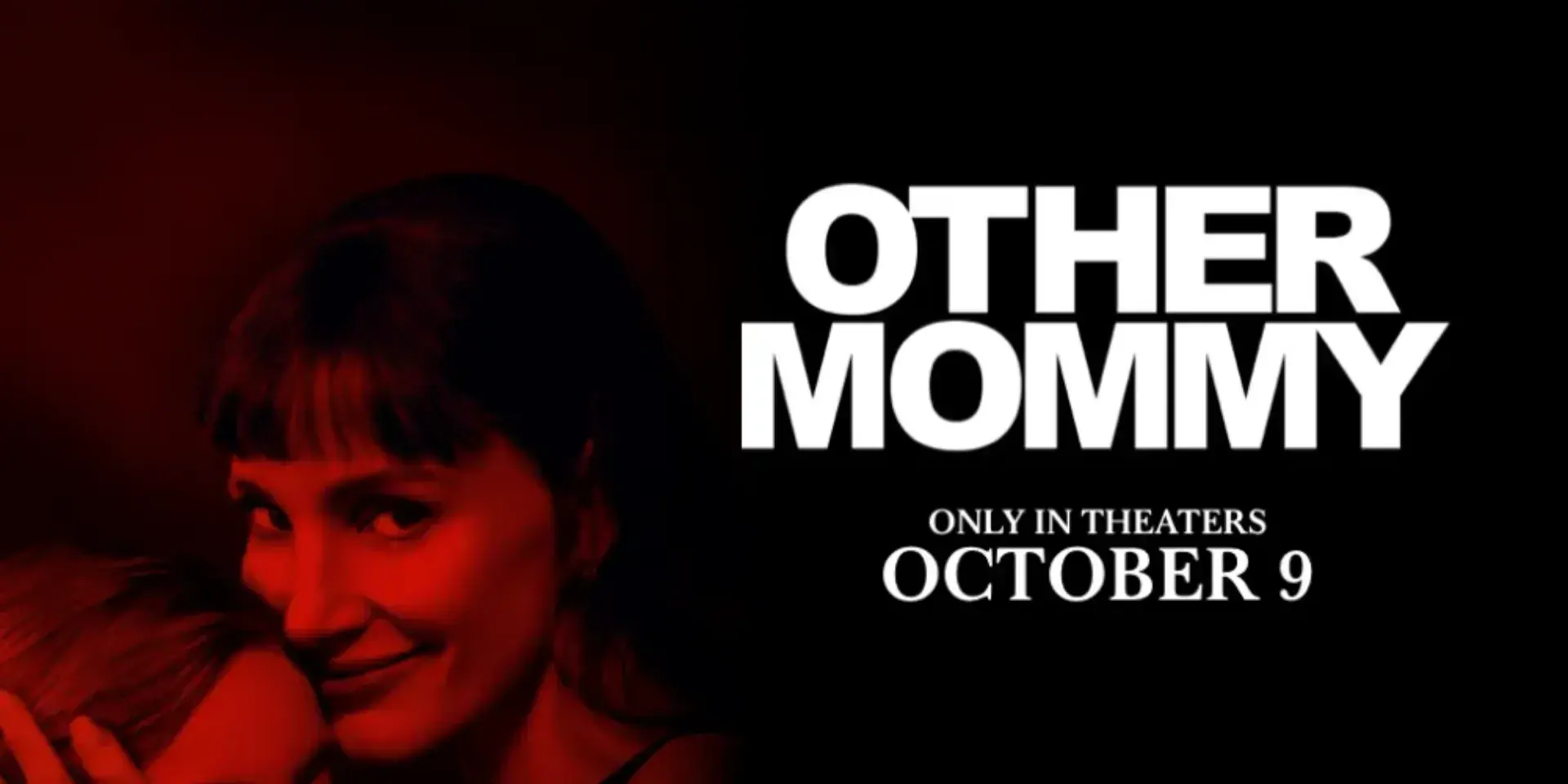 Official Other Mommy key art showing a red-lit Jessica Chastain beside the title and October 9 theatrical-release date.