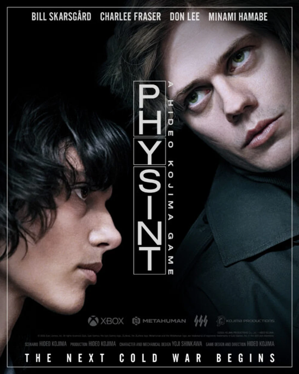 Official PHYSINT poster showing Bill Skarsgård and Charlee Fraser, with the full cast credited above and the tagline 'The Next Cold War Begins' below.