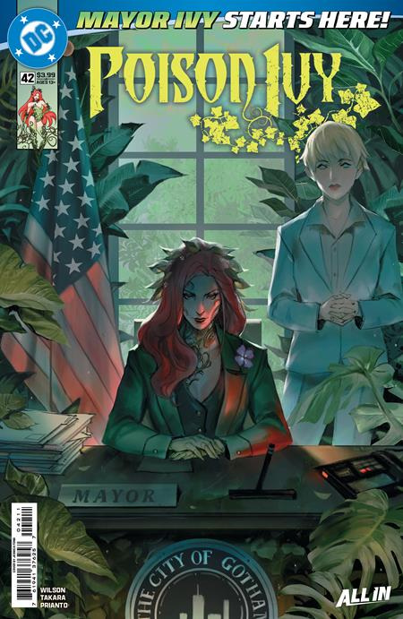 Jessica Fong’s Poison Ivy issue 42 cover showing Pamela Isley seated at a mayor’s desk surrounded by plants.
