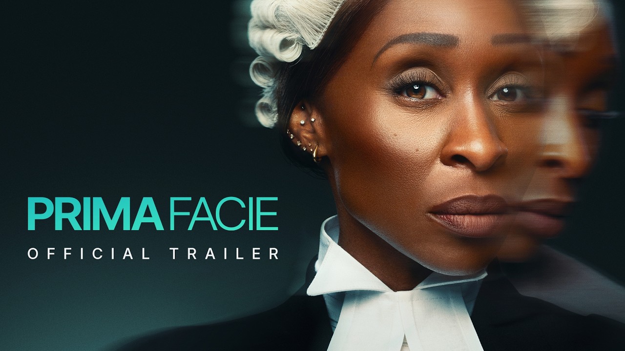 Cynthia Erivo wearing a barrister's wig in the official Prima Facie trailer artwork