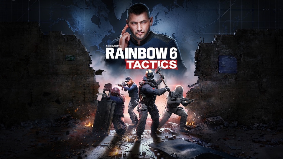 Official Rainbow Six Tactics key art showing Rainbow Operators in a breached building.