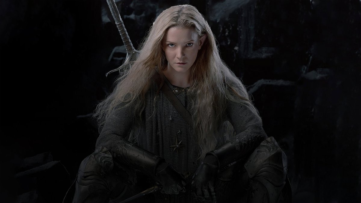 Morfydd Clark as Galadriel in armor in The Lord of the Rings: The Rings of Power.
