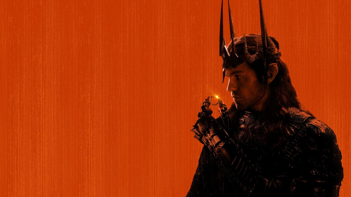 Charlie Vickers as Sauron in dark armor in The Lord of the Rings: The Rings of Power.
