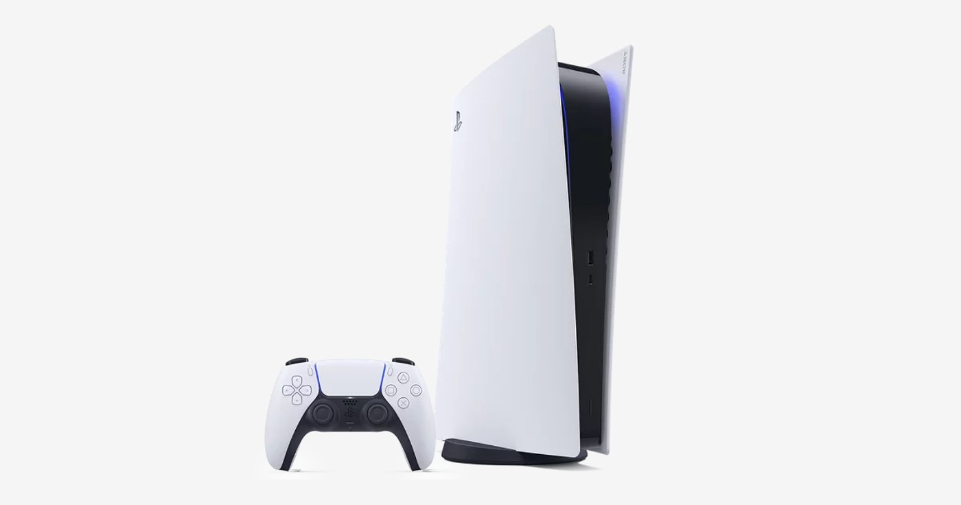 Official PlayStation 5 console and DualSense controller product image.