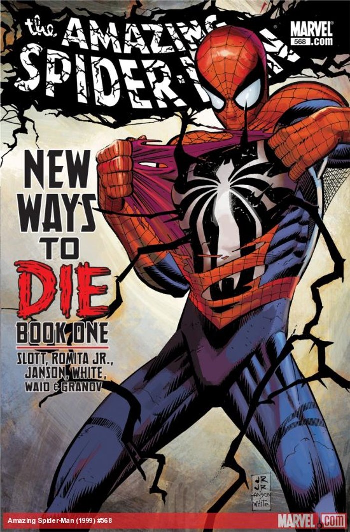 Cover of The Amazing Spider-Man #568, 'New Ways to Die, Book One,' art by John Romita Jr.