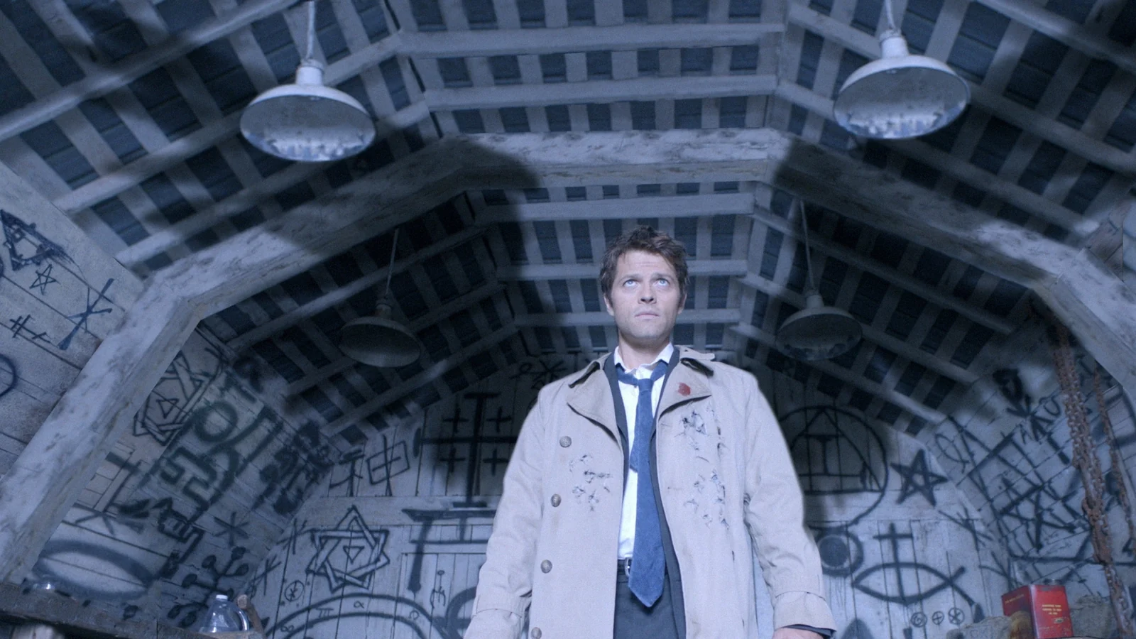 Castiel in the barn in Supernatural