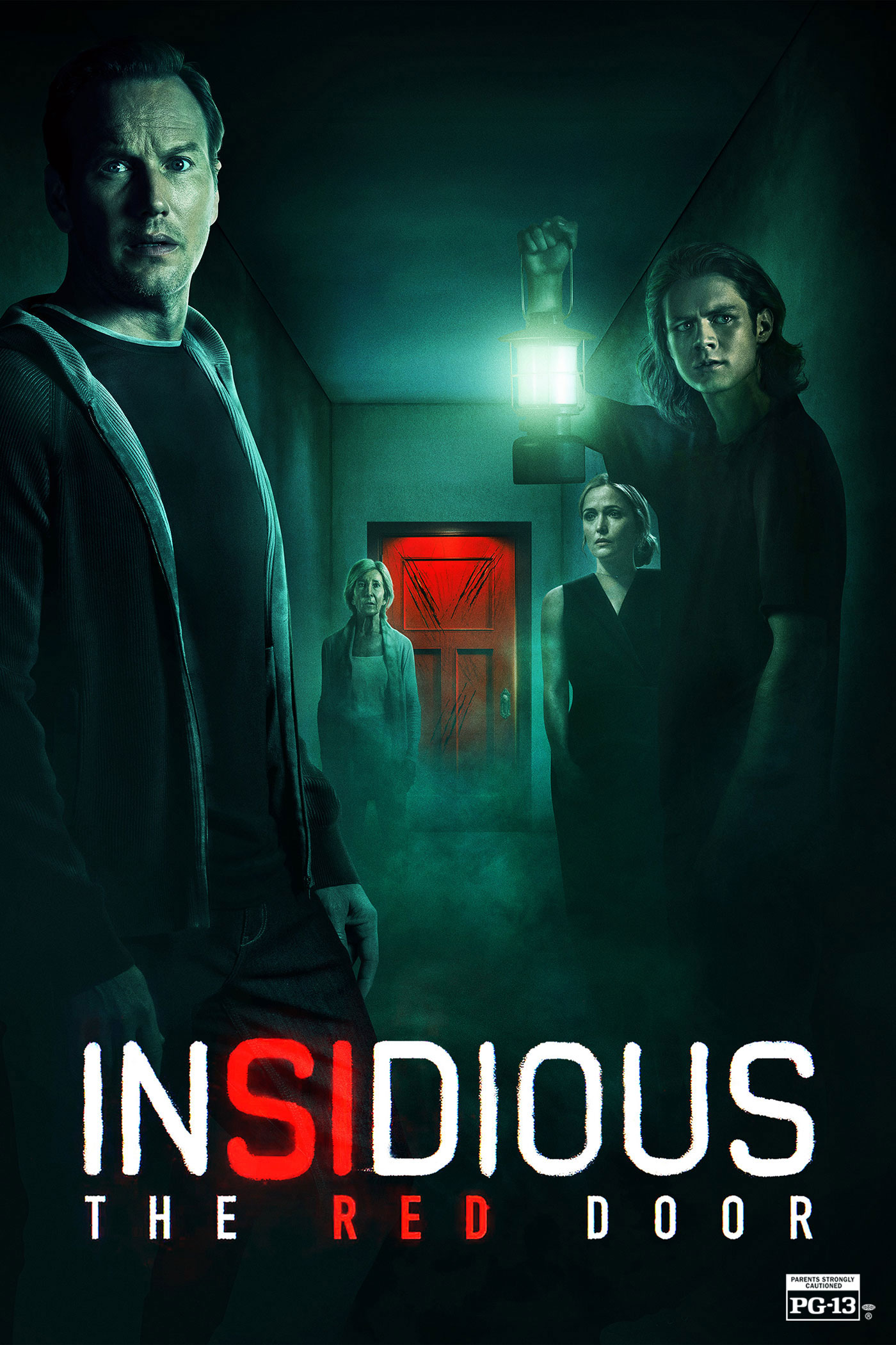 Official Insidious: The Red Door poster featuring Josh and Dalton Lambert around the glowing red door.