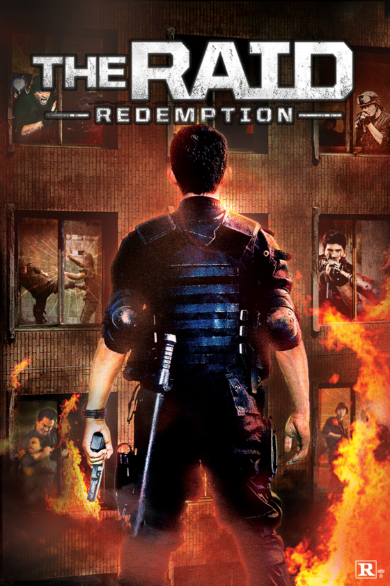 Sony Pictures key art for The Raid: Redemption showing Rama facing an armed apartment building.