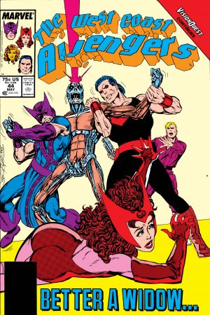 Cover of West Coast Avengers #44, part three of John Byrne’s Vision Quest story.