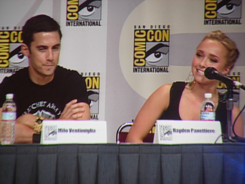 Hayden Panettiere and Milo Ventimiglia at the Heroes panel during Comic-Con 2007
